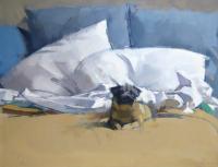 Pug & Blue Pillows by Maggie Siner