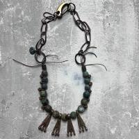 African Turquoise with Ancient Brass Bug Beads by Debe Dohrer