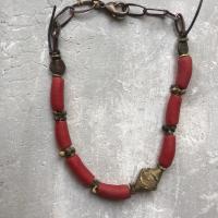 Red African Glass with Fulani Bug Beads by Debe%20Dohrer
