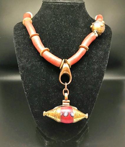 Ghana Red Recycled Glass Tube Necklace by Debe%20Dohrer