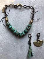 African Turquoise w/ Brass Pendant, Ghana Bell by Debe Dohrer