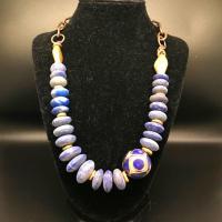 Afghanistan Lapis with Mixed Metal Pendant Necklace by Debe Dohrer