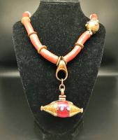 Ghana Red Recycled Glass Tube Necklace by Debe%20Dohrer